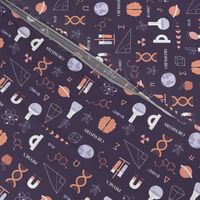 Little Scientist - Modern boho Science student design with dna chemistry and physics icons brain nerd and collega classroom illustrations orange lilac on dark purple SMALL 