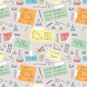 Little Scientist - Chemistry notes and science illustrations back to school kids school nerd student design orange mint blue on beige SMALL
