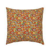 Retro Floral Pocket 4 Match, mustard and poppy red, 8 inch