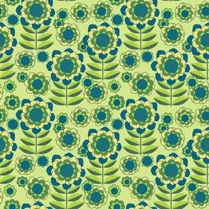 Retro Floral Pocket 5 Match, honeydew and peacock, 4 inch
