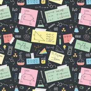 Little Scientist - Chemistry notes and science illustrations back to school kids school nerd student design pink mint blue on charcoal gray SMALL