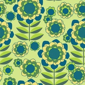 Retro Floral Pocket 5 Match, honeydew and peacock, 8 inch
