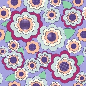 Retro Floral Pocket 6 Match, violet and cotton candy, 8 inch