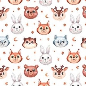 Watercolor cute baby animals and stars