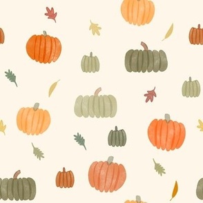 Fall pumpkins and leaves in watercolor