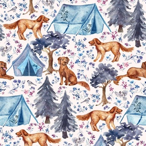 Red Golden Retrievers Go Camping - large