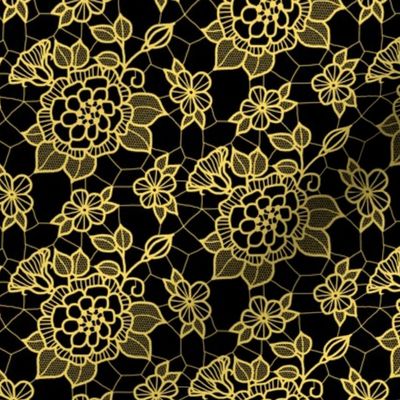 Gold lace flower on black