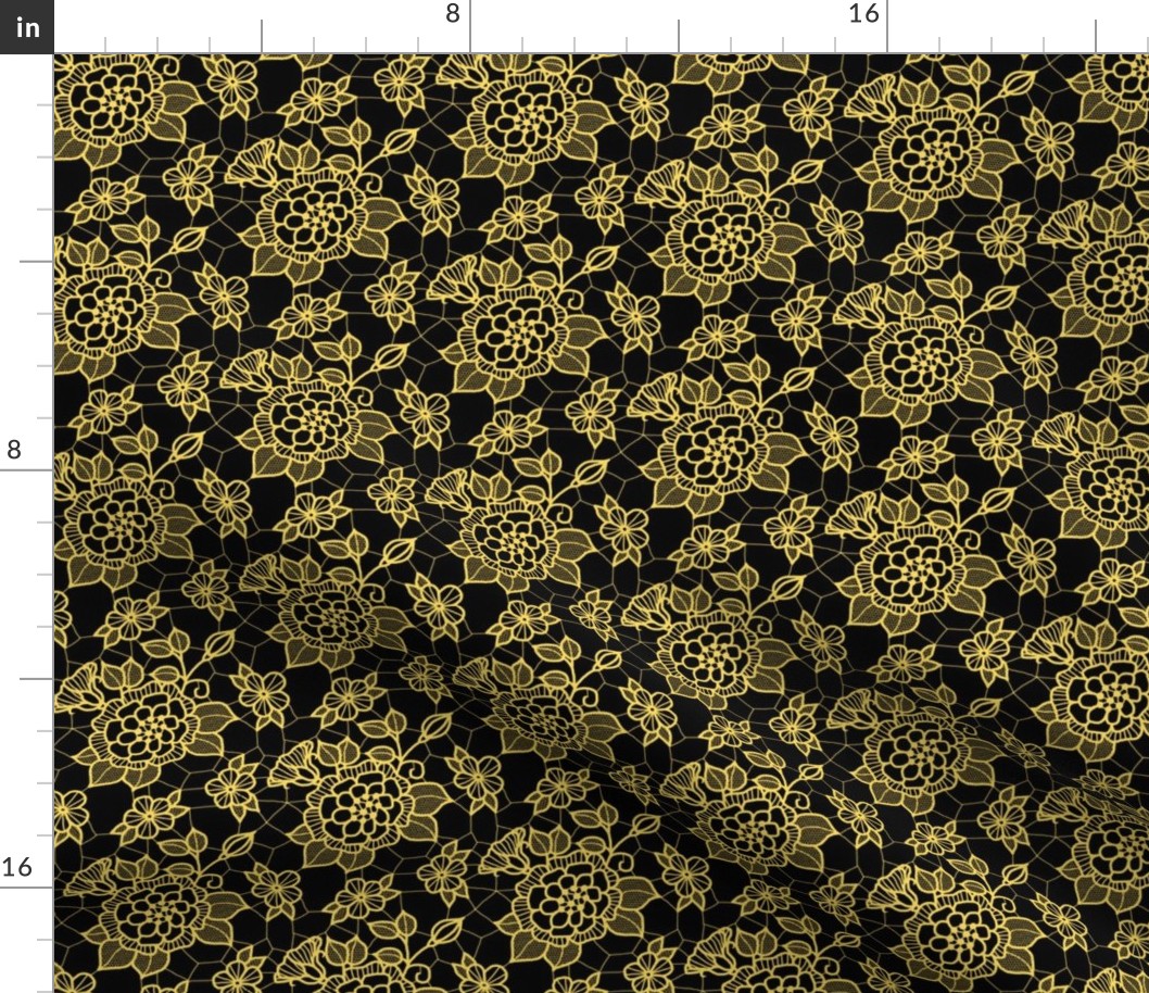 Gold lace flower on black