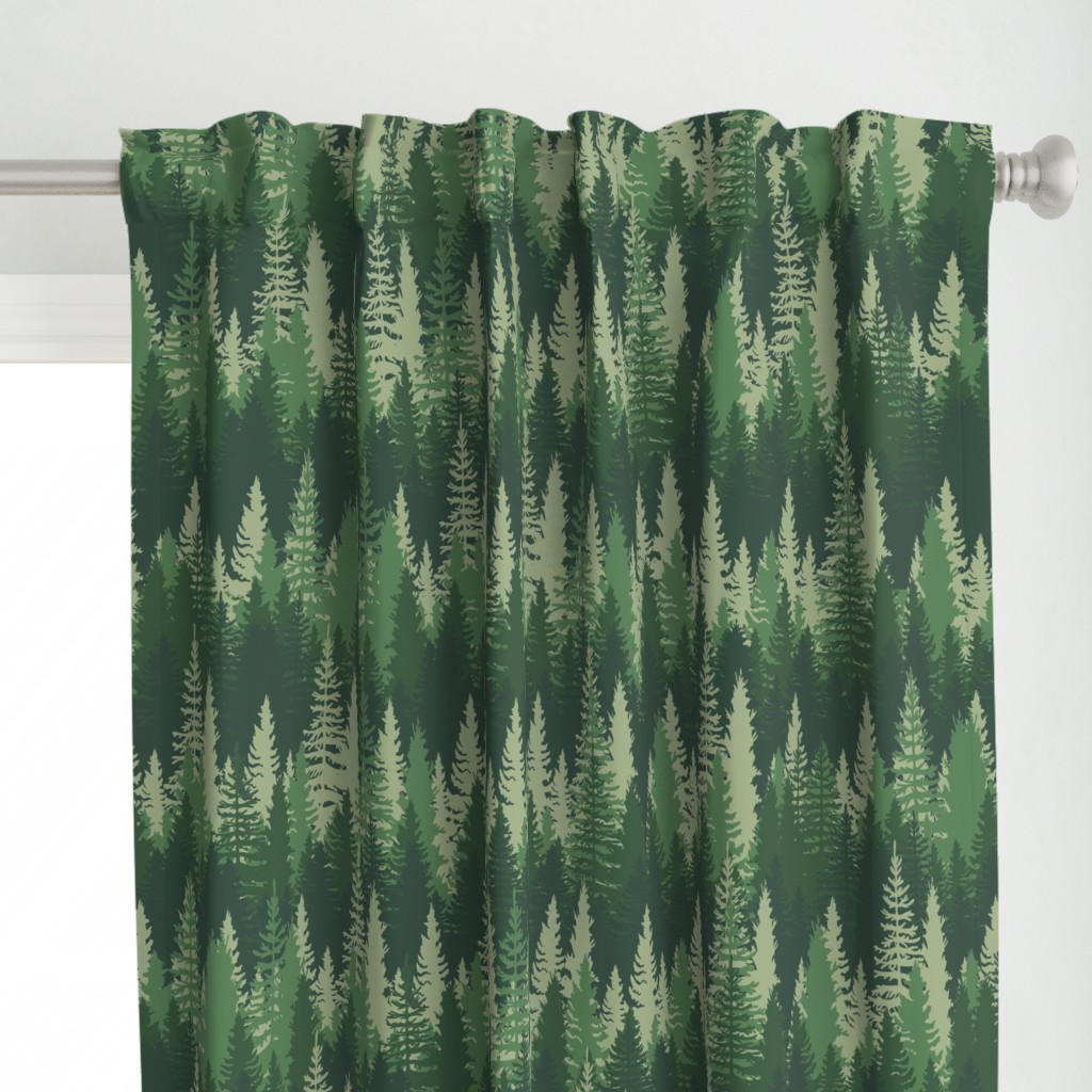 Large Endless Evergreen Forest with Fir Trees in Shades of Green