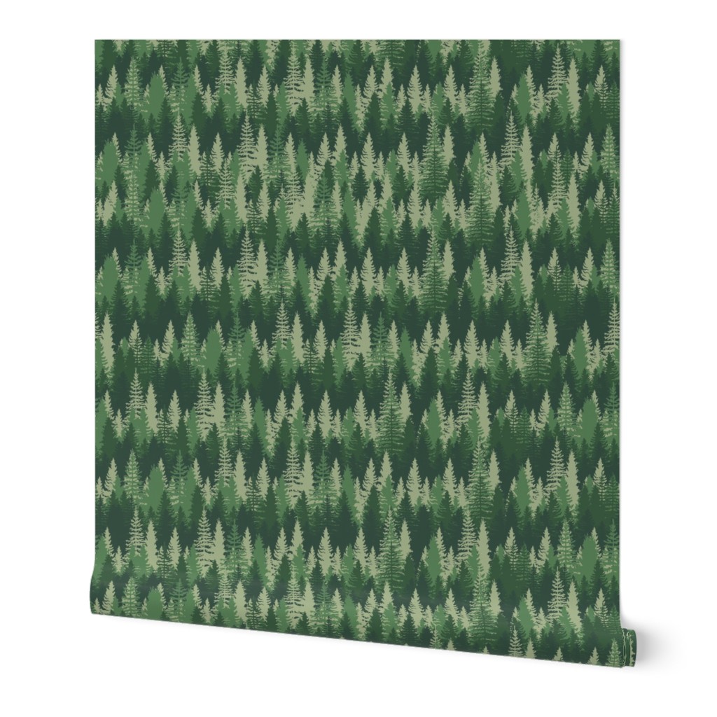 Endless Evergreen Forest with Fir Trees in Shades of Green