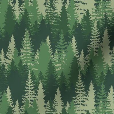 Endless Evergreen Forest with Fir Trees in Shades of Green