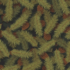 Little pine branches and pine cones.