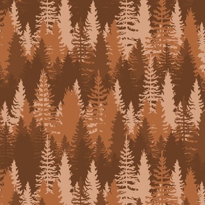 Large Endless Evergreen Forest with Fir Trees in Shades of Brown