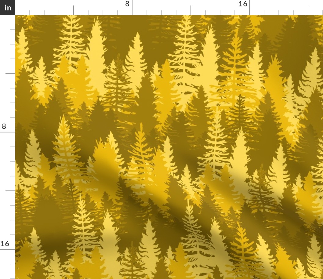 Large Endless Evergreen Forest with Fir Trees in Shades of Orange