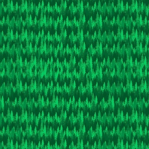 Small Endless Evergreen Forest with Fir Trees in Shades of Bright Green
