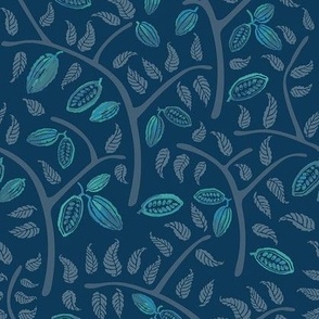cacao seedpods watercolor in teal