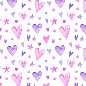 Watercolor hearts on white background