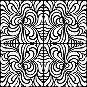 ABSTRACT SWIRLY TILES - WHITE ON BLACK