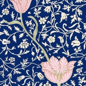 William Morris Medway Garden Pink Tulips on blue