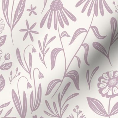 Wildflowers - mauve and cream - medium scale