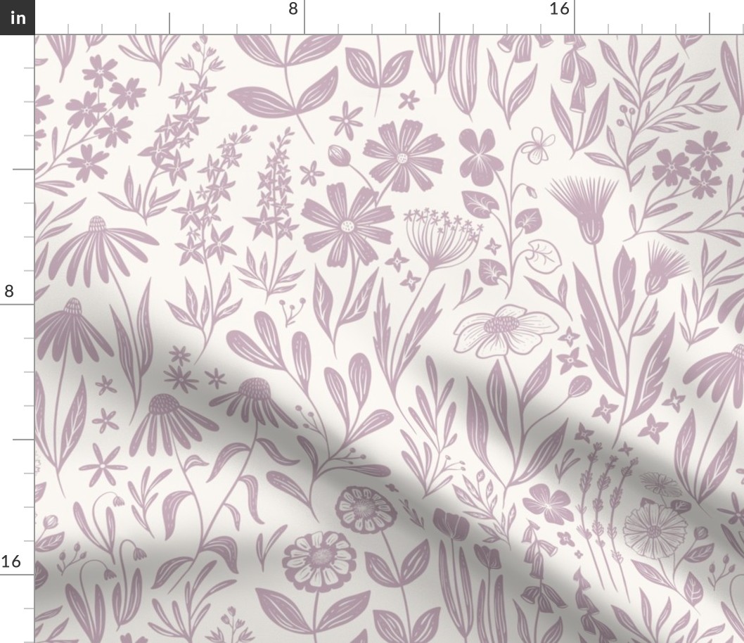 Wildflowers - mauve and cream - medium scale