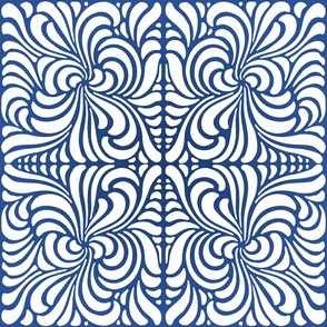 ABSTRACT SWIRLY TILES - WHITE ON SEASIDE BLUE