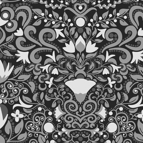 black and white damask - small scale