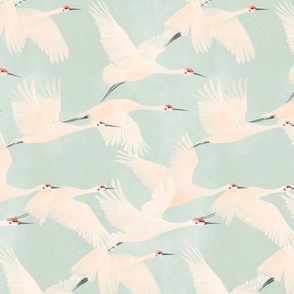 Flying Cranes - Seafoam
