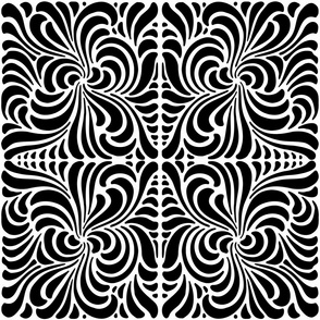 ABSTRACT SWIRLY TILES - BLACK ON WHITE