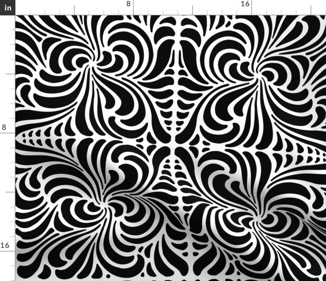 ABSTRACT SWIRLY TILES - BLACK ON WHITE