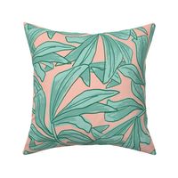 Lush Tropical Pink and Mint Leaves DH
