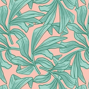Lush Tropical Pink and Mint Leaves DH