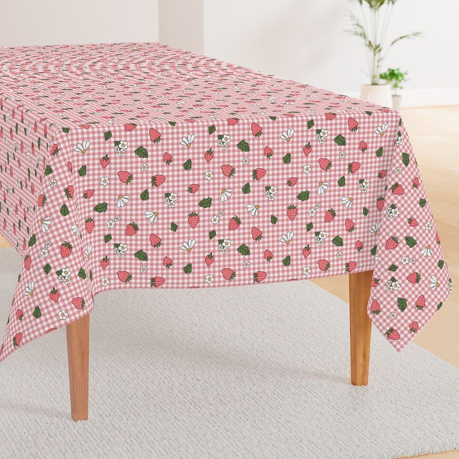 Large Strawberries Gingham in Pink