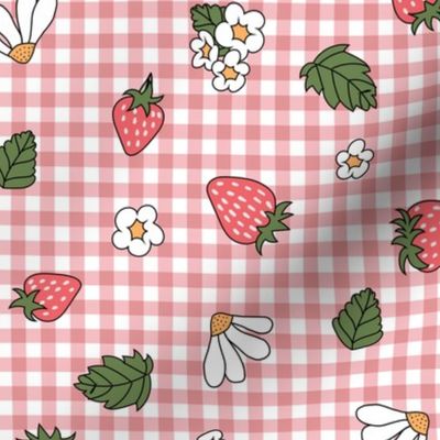 Large Strawberries Gingham in Pink