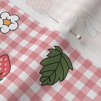 Large Strawberries Gingham in Pink
