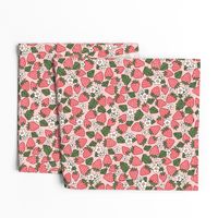 Large Strawberries with Leaves Blossom Flowers Tossed in Blush Pink