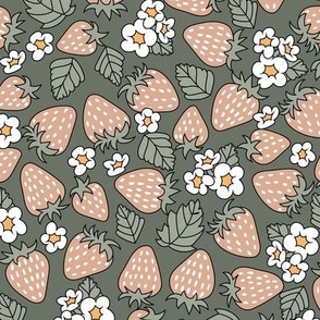 Large Boho Strawberries Tossed Muted Summer Fruits in Peach Green