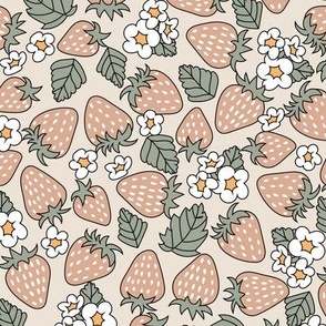 Large Boho Strawberries Tossed Muted Summer Fruits on Beige