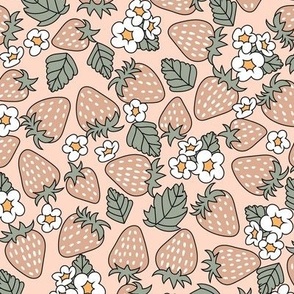 Large Boho Strawberries Tossed Muted Summer Fruits in Peach