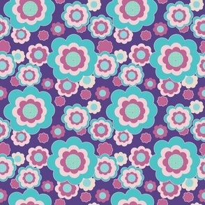 Retro Floral Pocket 7 Match, grape and cotton candy, 4 inch