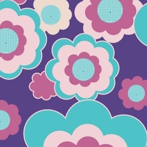 Retro Floral Pocket 7 Match, grape and cotton candy, 16 inch