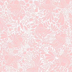 Birds and swirly flowers soft pink