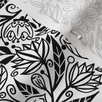 Damask Flowers on Black and White / Small Scale