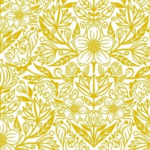 Damask Flowers on Yellow / Small Scale