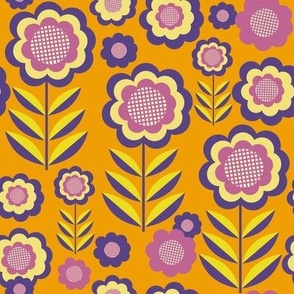 Retro Floral Pocket 9 Match, marigold and peony, 8 inch