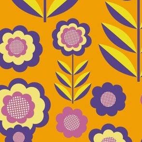 Retro Floral Pocket 9 Match, marigold and peony, 16 inch