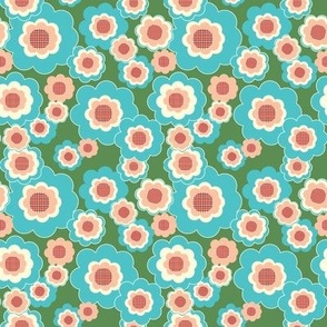 Retro Floral Pocket 10 Match, kelly green and emerald, 4 inch