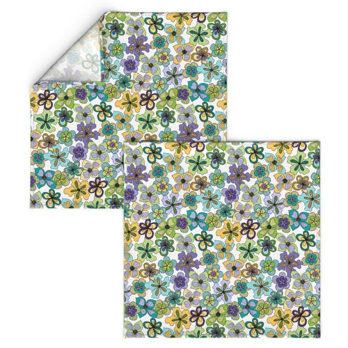 Funky Fantasy Flowers - Cool Spring on White (Large)