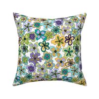 Funky Fantasy Flowers - Cool Spring on White (Large)