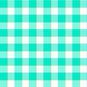 Gingham Check with Gold Stripe - Aqua Green 